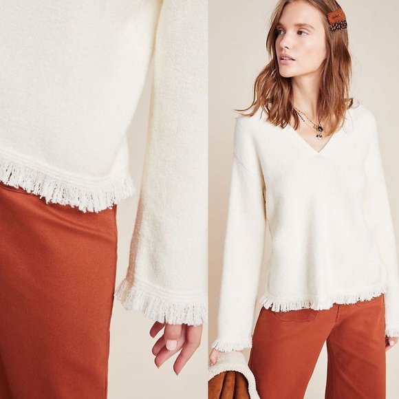 Anthropologie | NWT Joy Fringed V-Neck Sweater - Picture 2 of 16